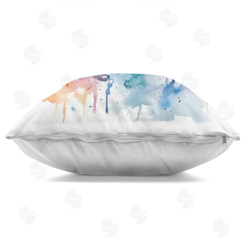 Creative Studio Watercolor Hockey Faceoff Square Printed Throw Pillow Side View with Zipper Detail