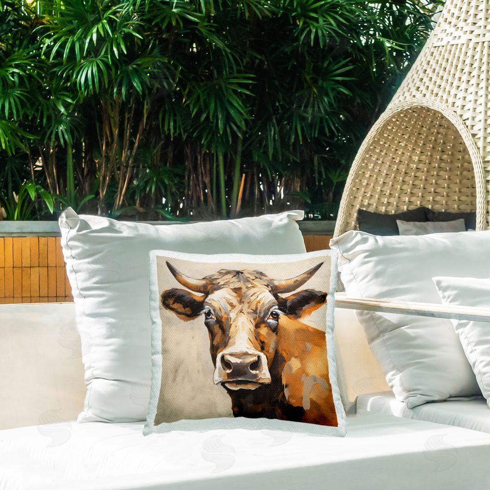 Creative Studio Beautiful Brown Bovine Outdoor Square Printed Throw Pillow on Seat