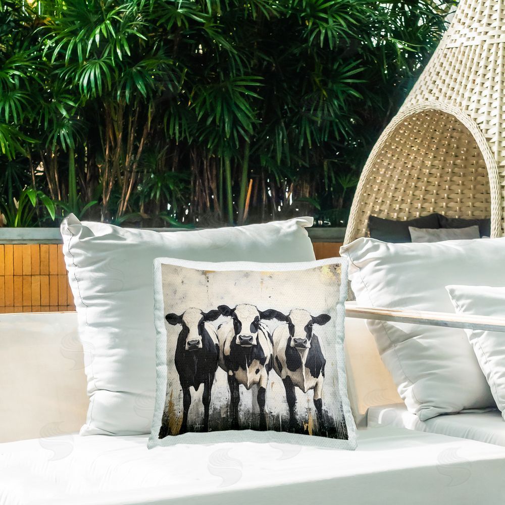 Creative Studio Three Spotted Cows Outdoor Square Printed Throw Pillow on Seat
