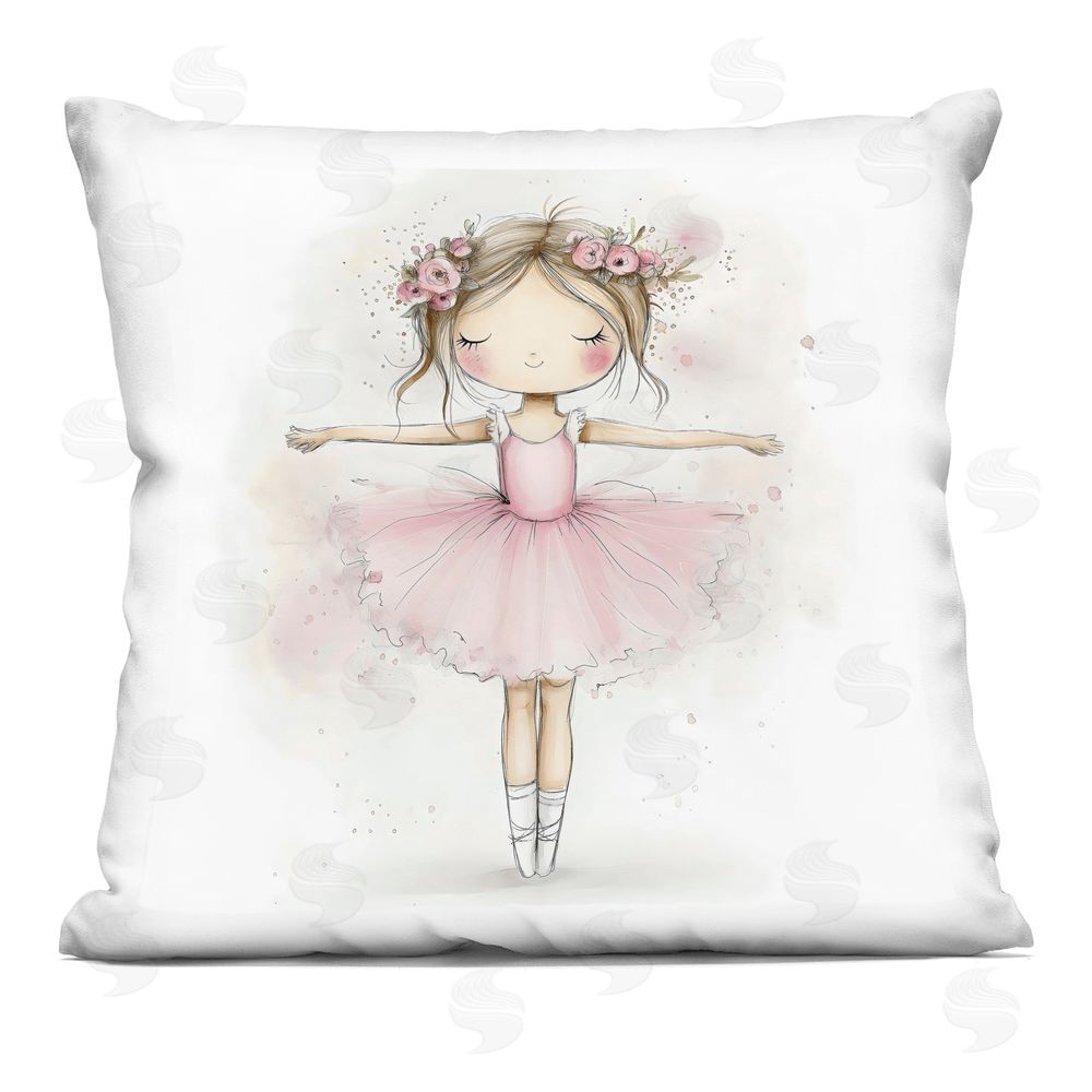 Creative Studio Flower Ballerina in Pink Tutu Square Printed Throw Pillow
