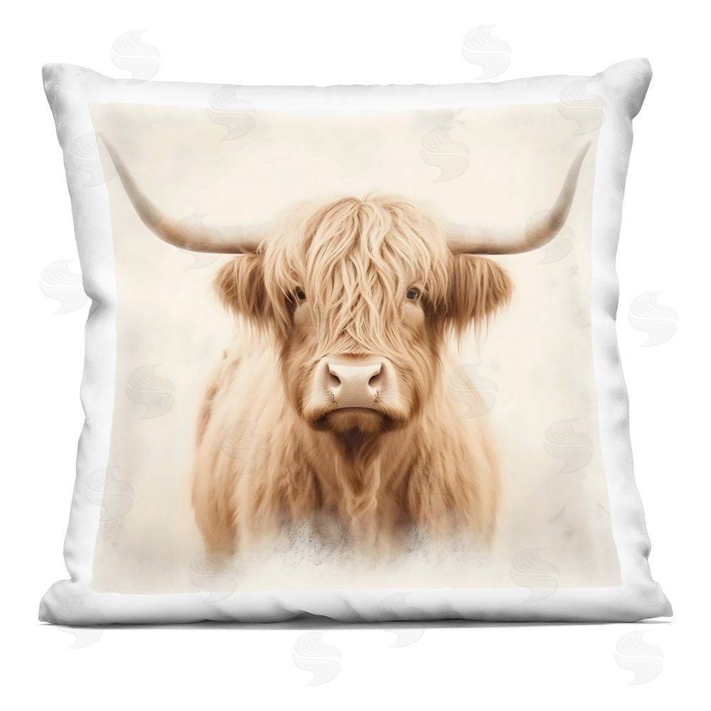 Creative Studio Dreamy Fluffy Highland Portrait Square Printed Throw Pillow