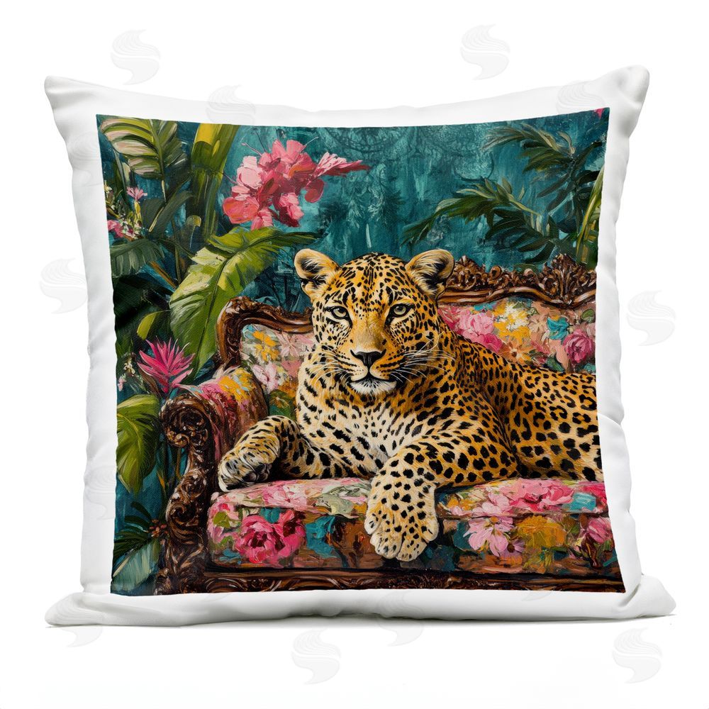 Petal Prints Design Fashionable Leopard on Floral Sofa Outdoor Square Printed Throw Pillow
