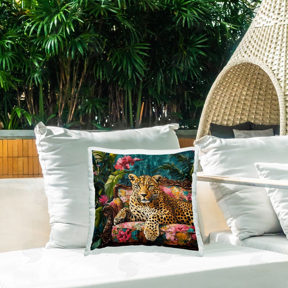 Petal Prints Design Fashionable Leopard on Floral Sofa Outdoor Square Printed Throw Pillow on Seat