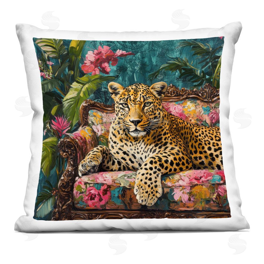 Petal Prints Design Fashionable Leopard on Floral Sofa Square Printed Throw Pillow