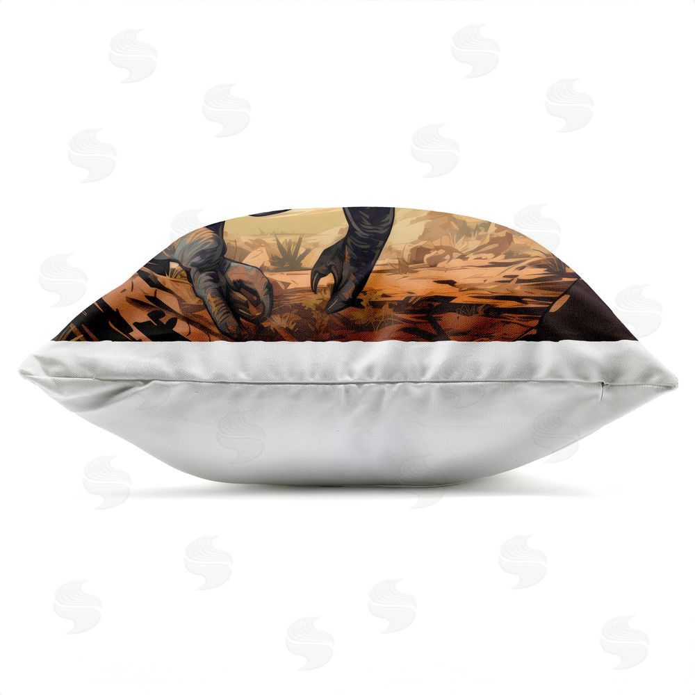 Creative Studio Velociraptor Desert Sunset Outdoor Square Printed Throw Pillow Side View with Zipper Detail
