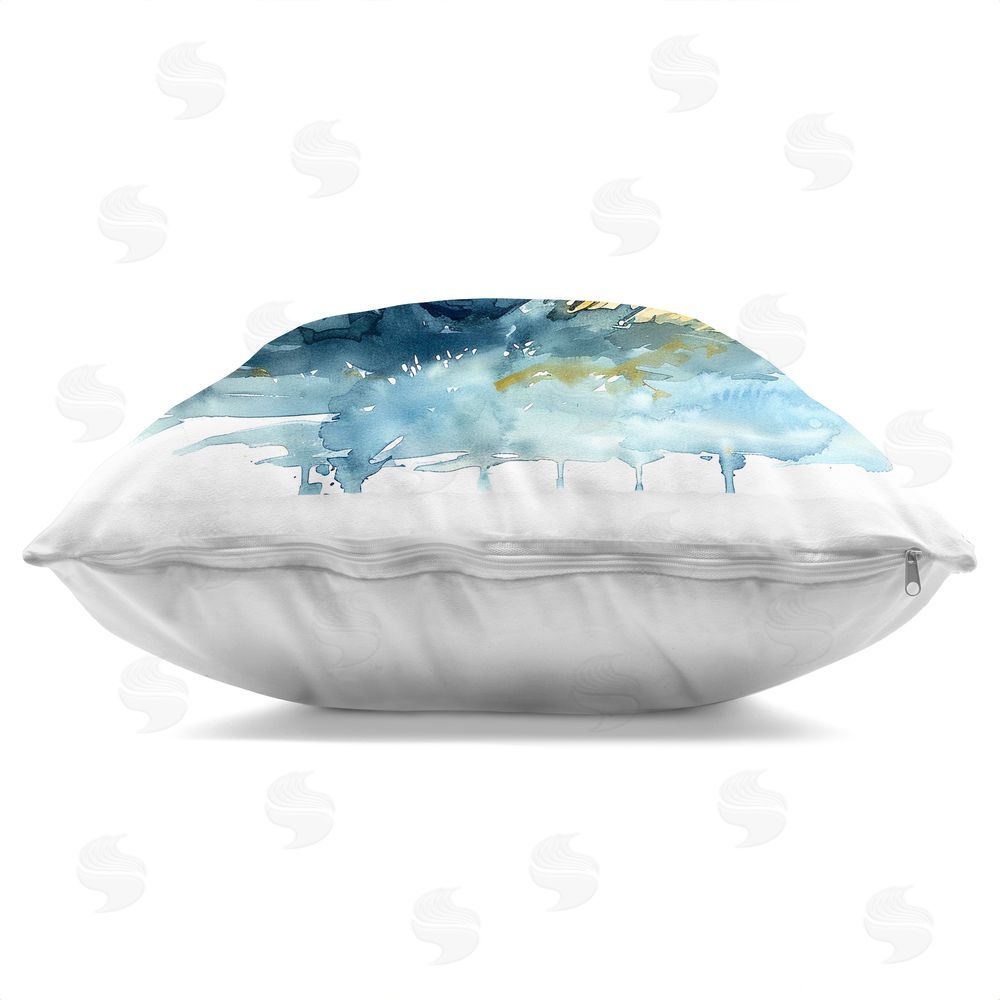 LSR Design Studio Golf Splash Watercolor Burst Square Printed Throw Pillow Side View with Zipper Detail
