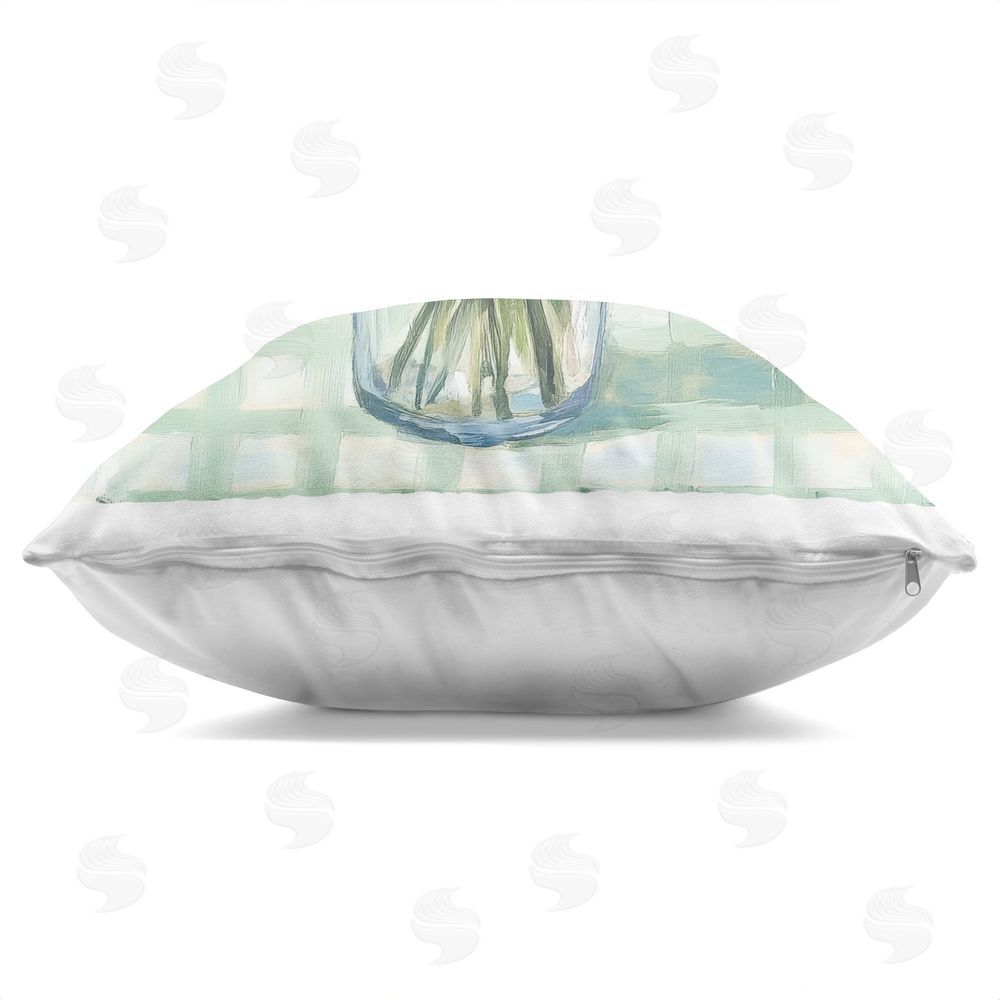 Petal Prints Design Quaint Picnic Hydrangeas Square Printed Throw Pillow Side View with Zipper Detail