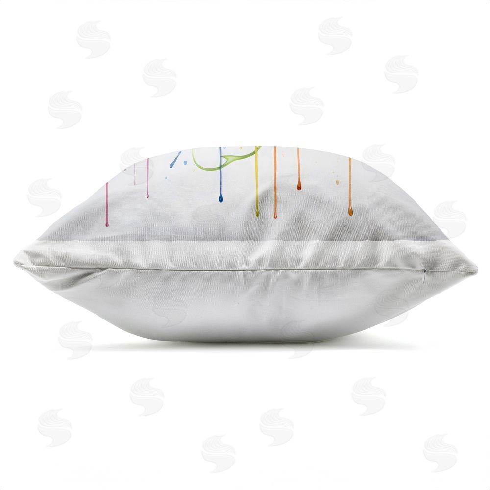 Creative Studio Colors of Gaming Splatter Outdoor Square Printed Throw Pillow Side View with Zipper Detail