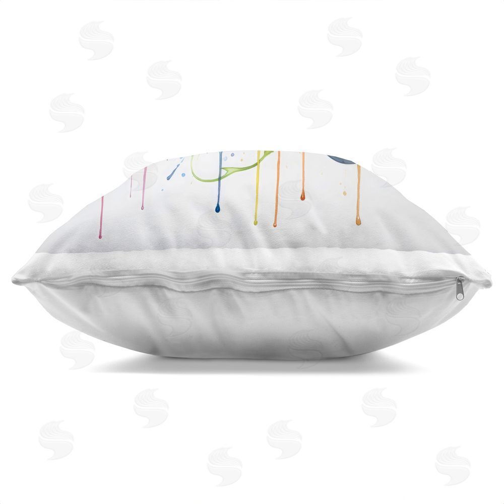 Creative Studio Colors of Gaming Splatter Square Printed Throw Pillow Side View with Zipper Detail