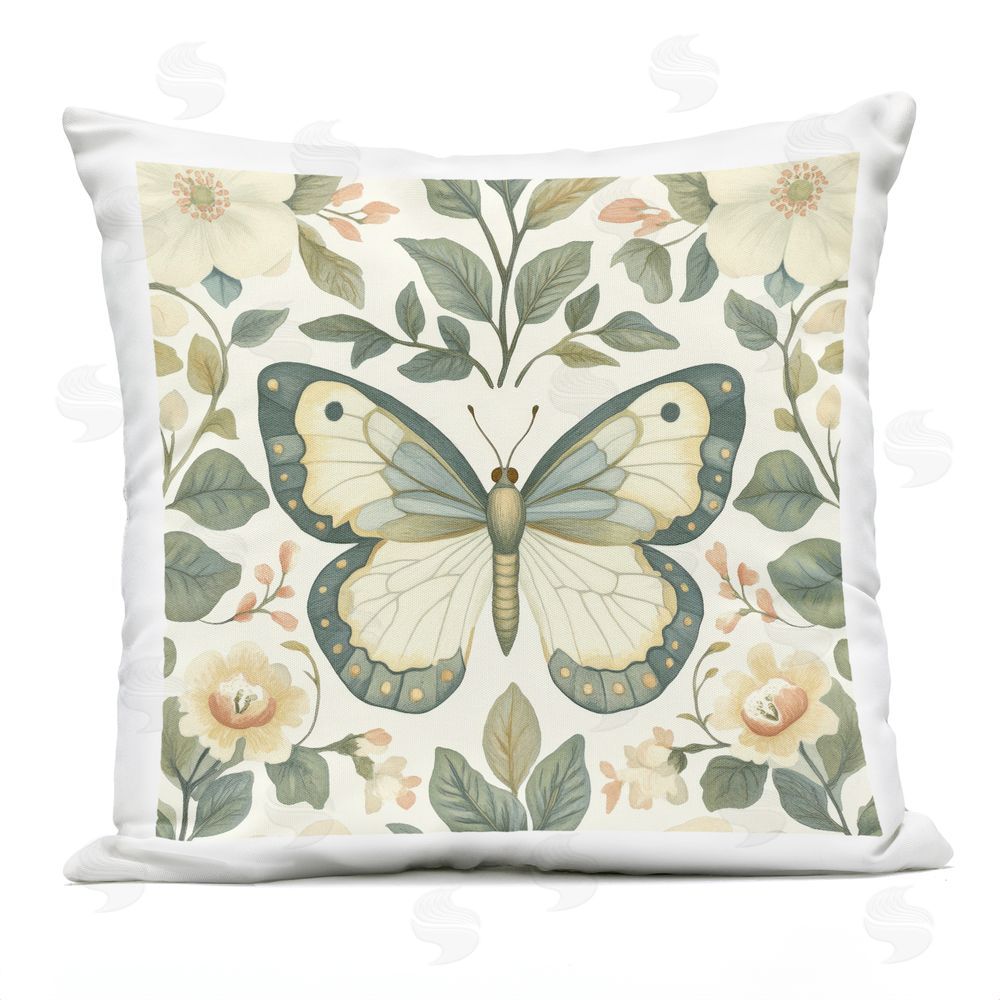 Petal Prints Design Sage Butterfly and Florals Outdoor Square Printed Throw Pillow