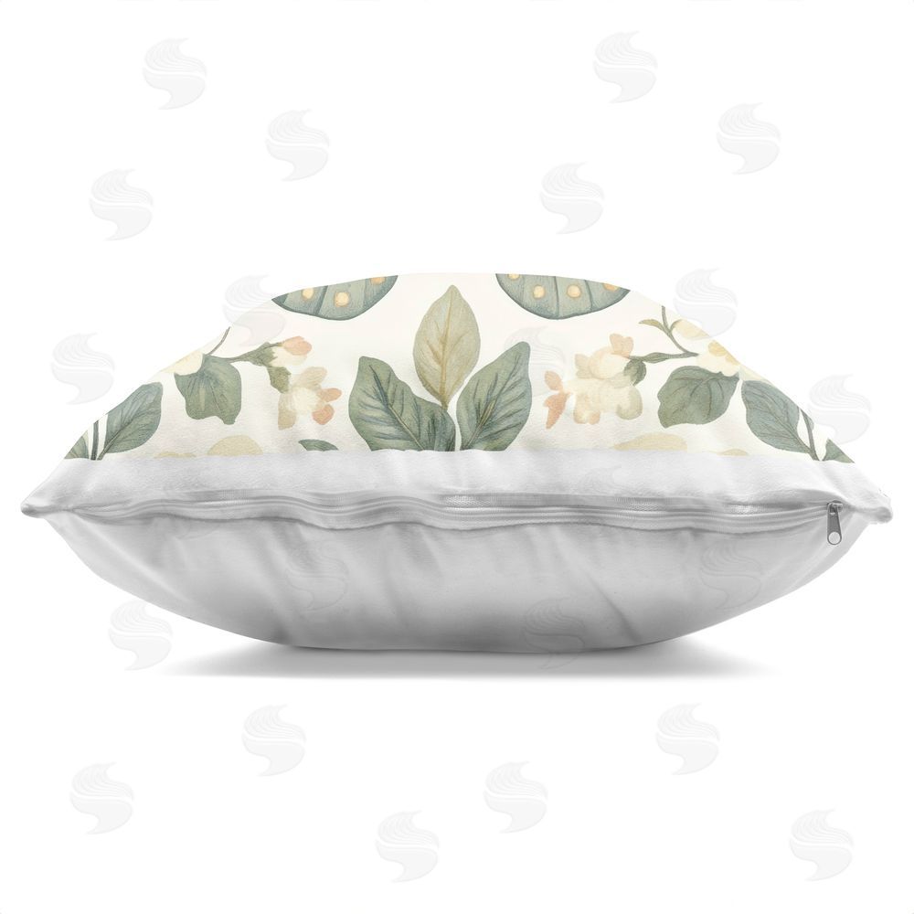 Petal Prints Design Sage Butterfly and Florals Square Printed Throw Pillow Side View with Zipper Detail