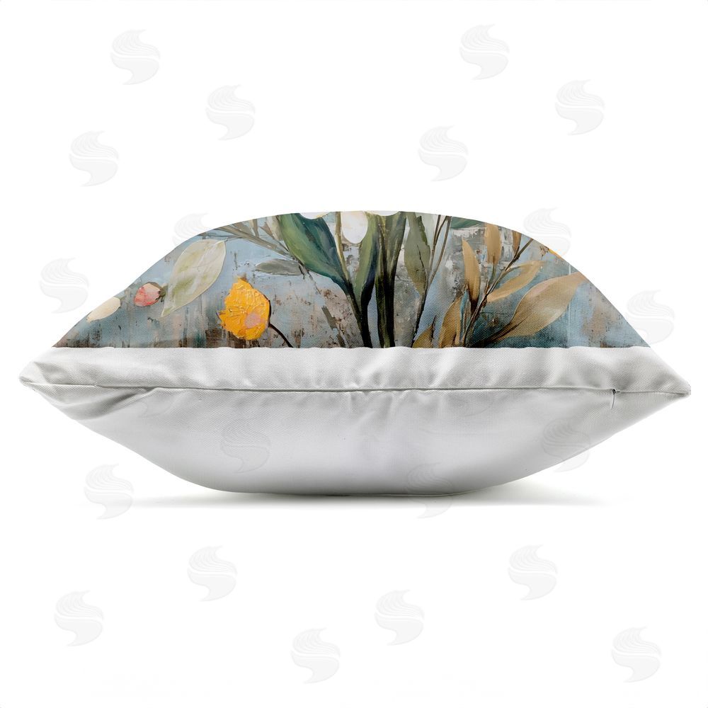 Creative Studio Wildflower Mix Spring Bouquet Outdoor Square Printed Throw Pillow Side View with Zipper Detail