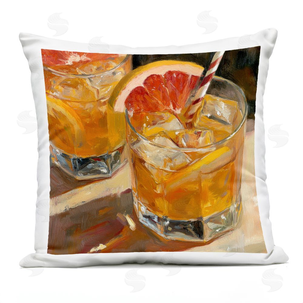 Petal Prints Design Grapefruit Cocktail with Ice Cubes Outdoor Square Printed Throw Pillow