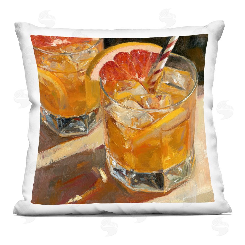Petal Prints Design Grapefruit Cocktail with Ice Cubes Square Printed Throw Pillow