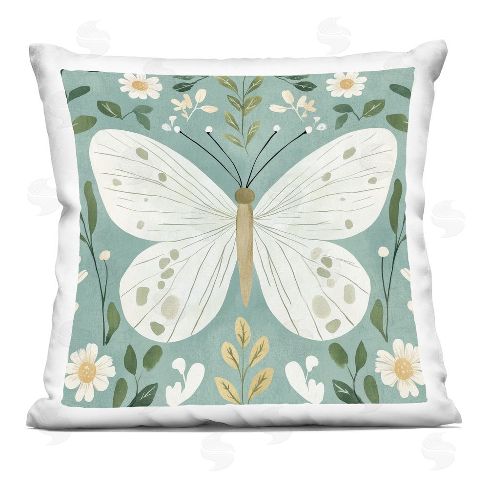Petal Prints Design Teal Butterfly Garden with Daisies Square Printed Throw Pillow