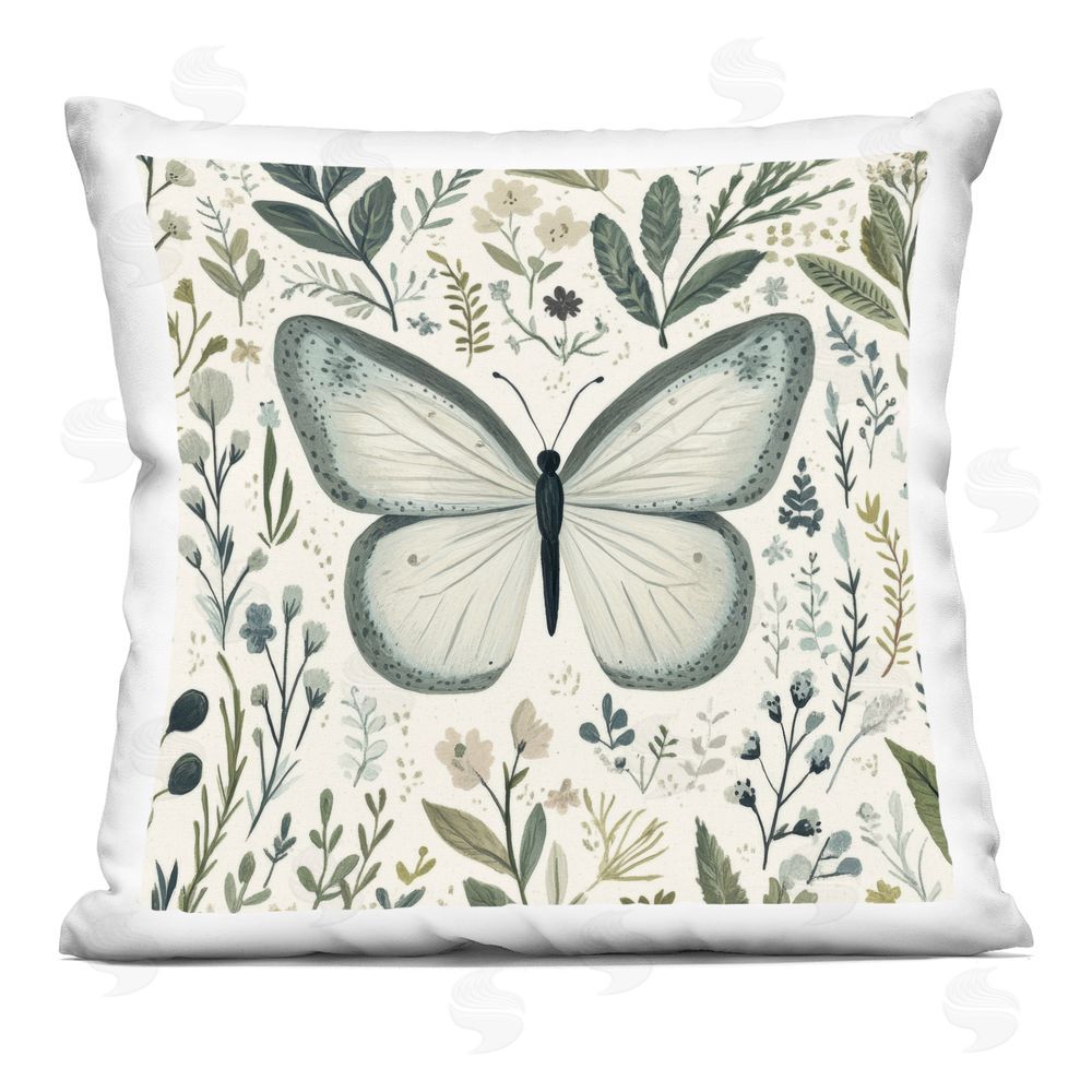 Petal Prints Design Dusty Blue Butterfly Botanicals Square Printed Throw Pillow