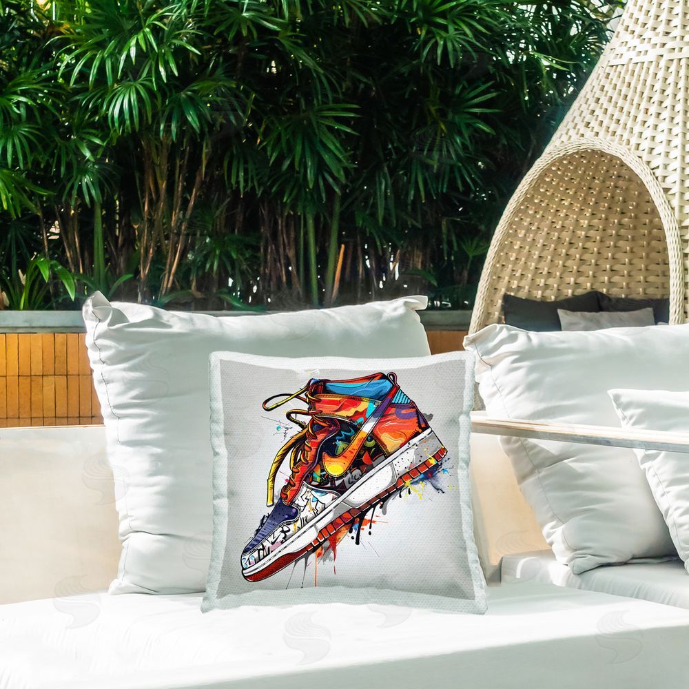Creative Studio Graffiti Sneaker with Laces Outdoor Square Printed Throw Pillow on Seat