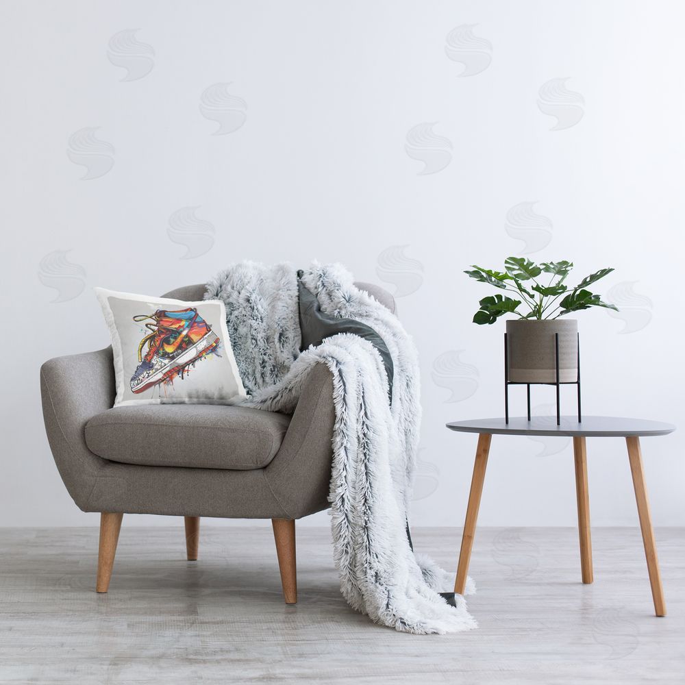 Creative Studio Graffiti Sneaker with Laces Square Printed Throw Pillow on Seat