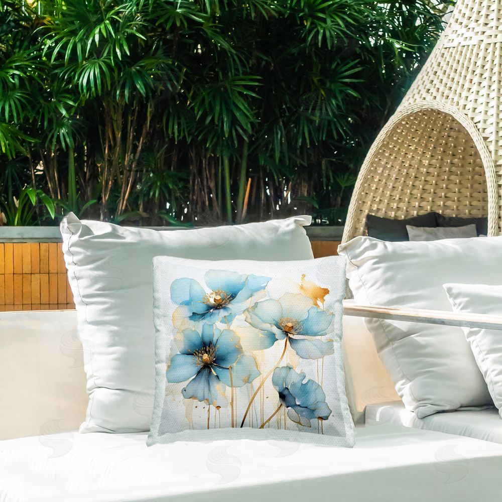 Creative Studio Sapphire and Gold Florals Outdoor Square Printed Throw Pillow on Seat