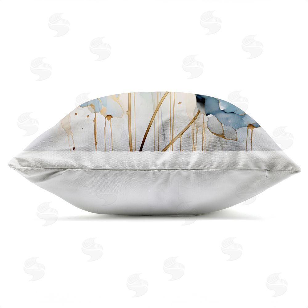 Creative Studio Sapphire and Gold Florals Outdoor Square Printed Throw Pillow Side View with Zipper Detail