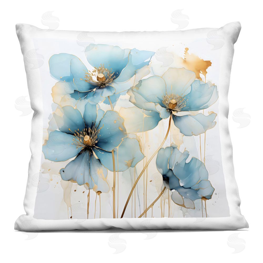 Creative Studio Sapphire and Gold Florals Square Printed Throw Pillow