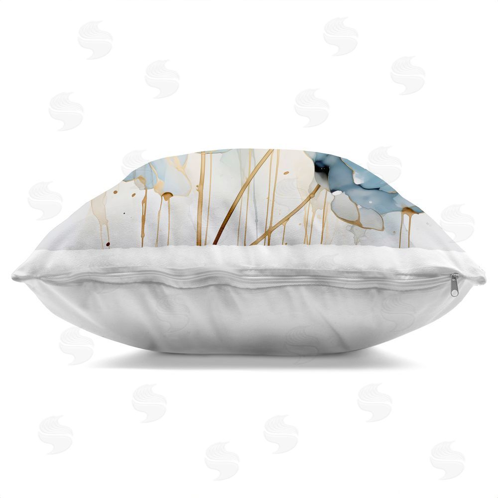 Creative Studio Sapphire and Gold Florals Square Printed Throw Pillow Side View with Zipper Detail