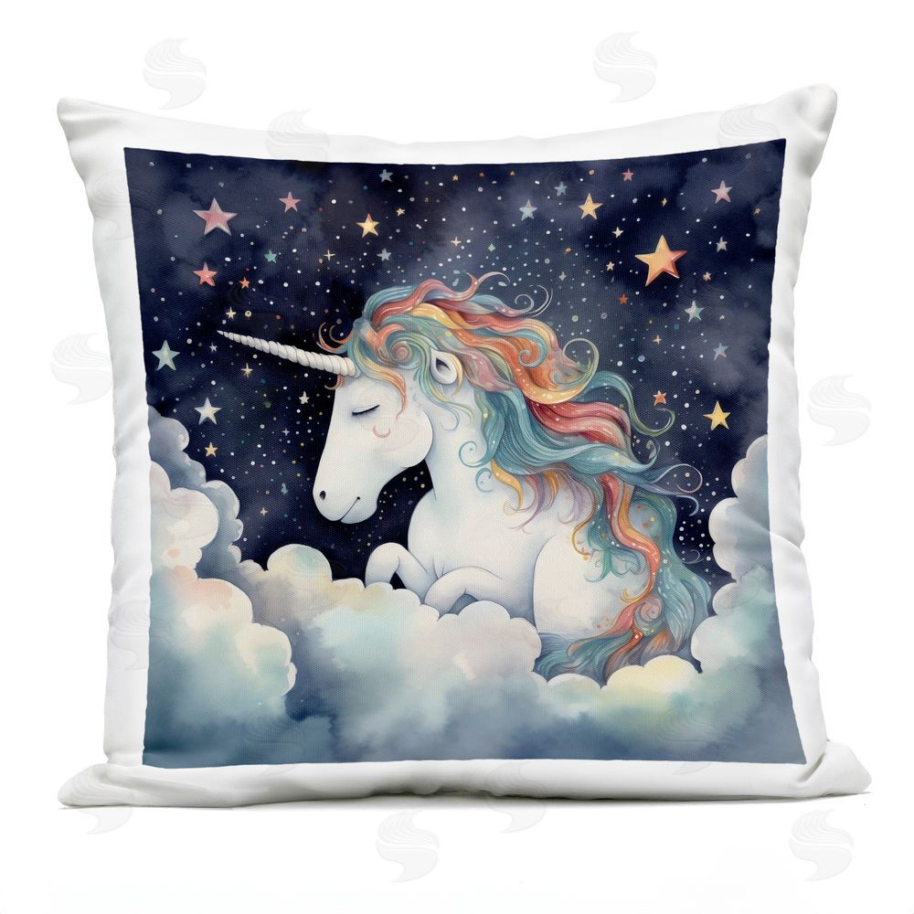 Creative Studio Sleepy Unicorn in Starlit Clouds Outdoor Square Printed Throw Pillow