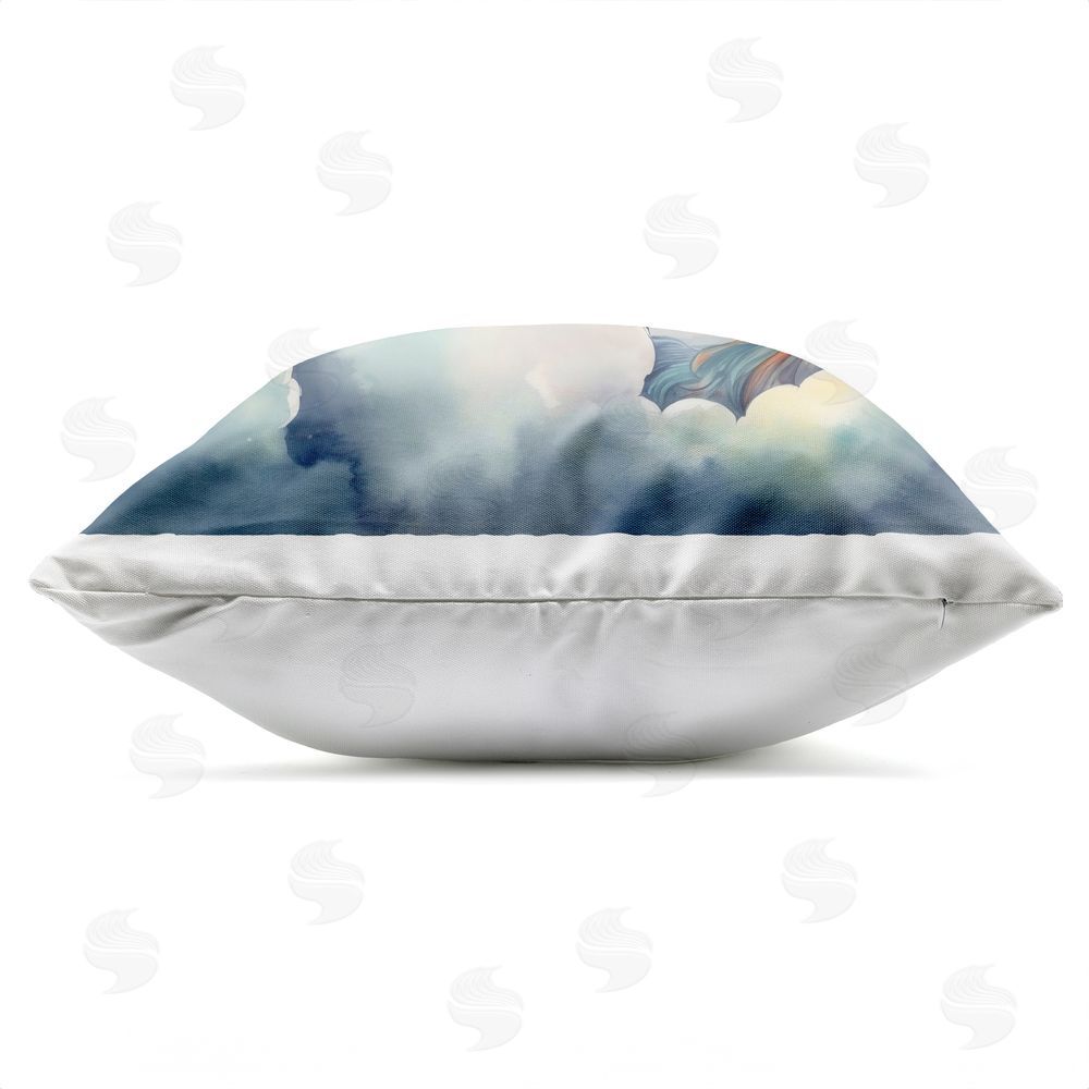 Creative Studio Sleepy Unicorn in Starlit Clouds Outdoor Square Printed Throw Pillow Side View with Zipper Detail