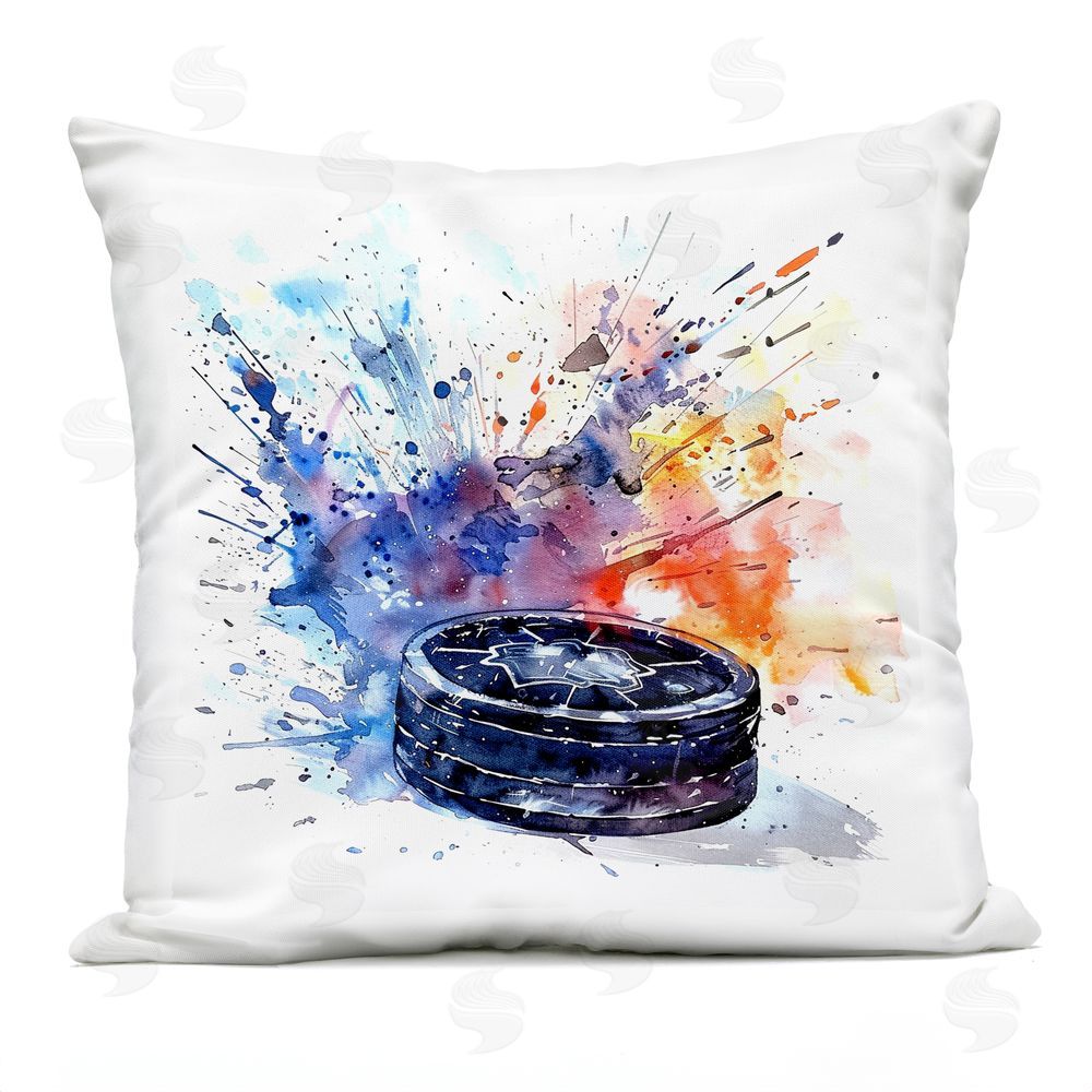 LSR Design Studio Hockey Splash Watercolor Burst Outdoor Square Printed Throw Pillow