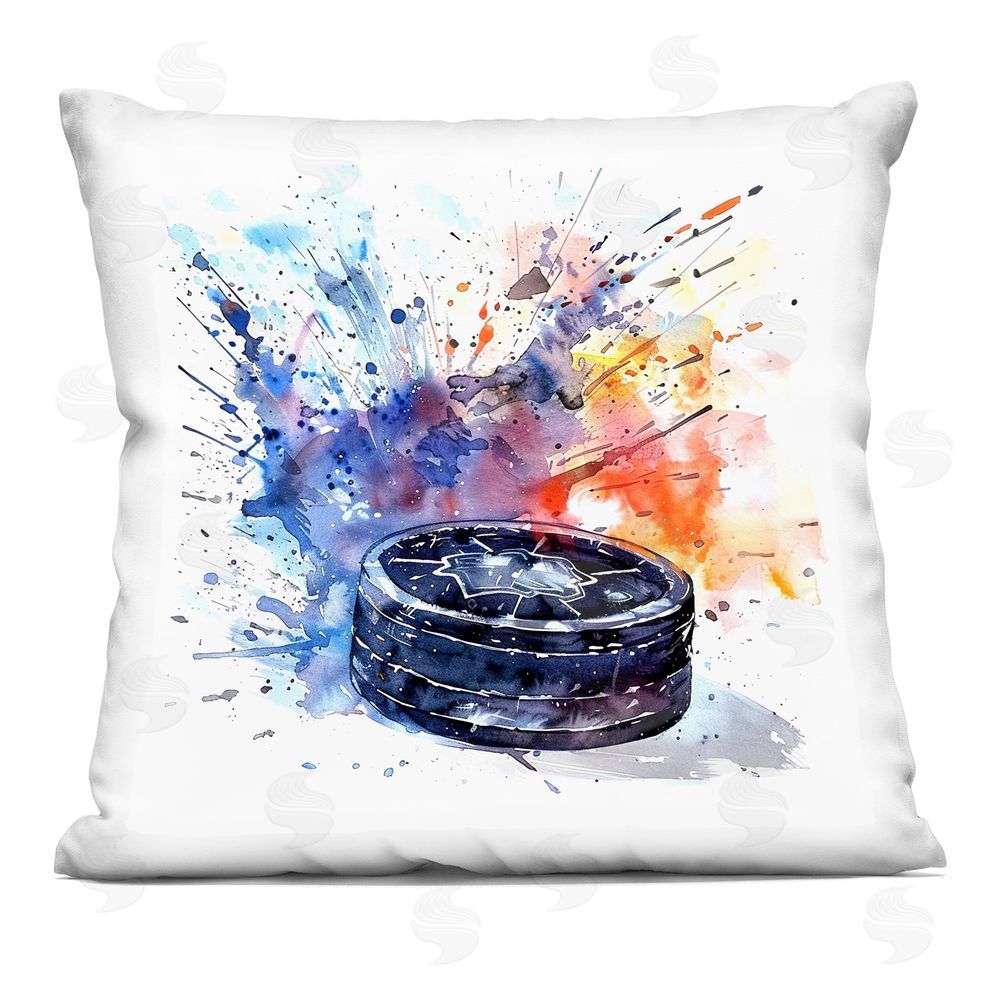 LSR Design Studio Hockey Splash Watercolor Burst Square Printed Throw Pillow