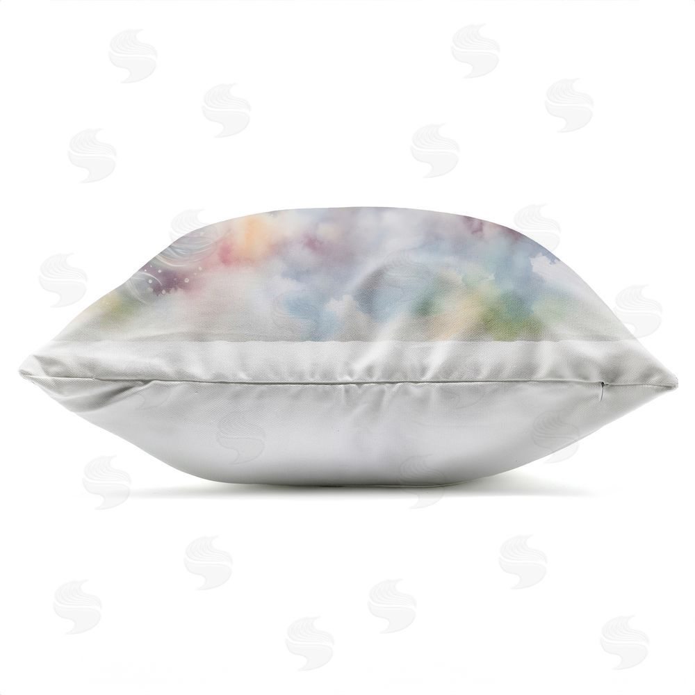 Creative Studio Unicorn Floating on the Clouds Outdoor Square Printed Throw Pillow Side View with Zipper Detail