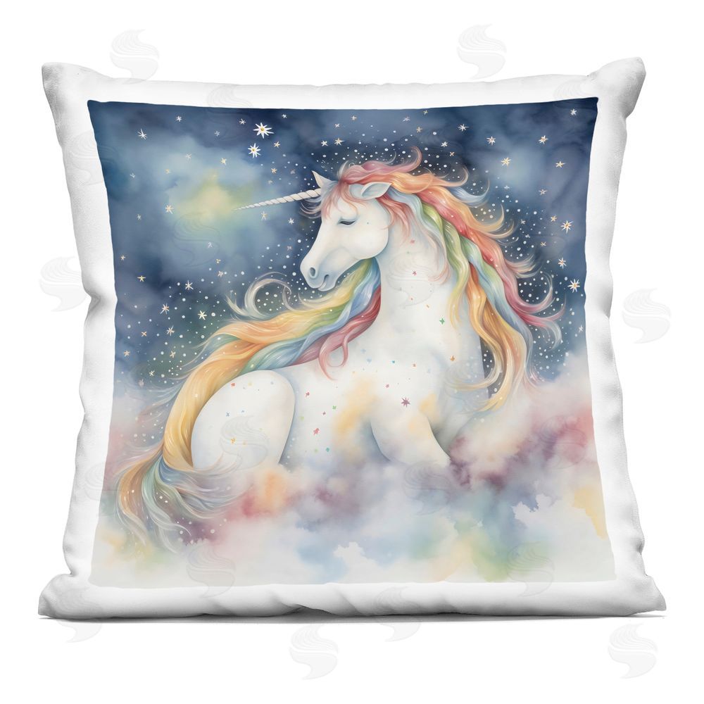 Creative Studio Unicorn Floating on the Clouds Square Printed Throw Pillow