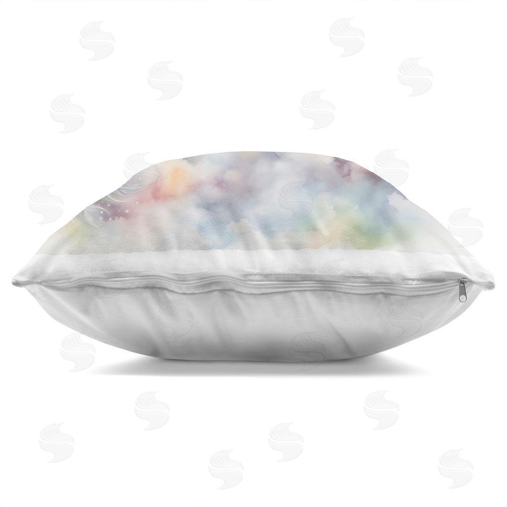 Creative Studio Unicorn Floating on the Clouds Square Printed Throw Pillow Side View with Zipper Detail