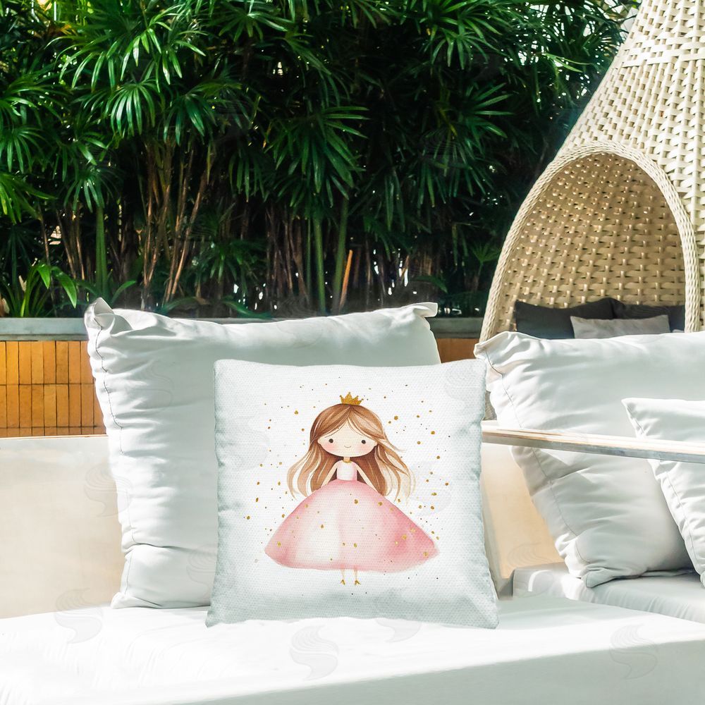 Creative Studio Little Princess with Pink Gown Outdoor Square Printed Throw Pillow on Seat
