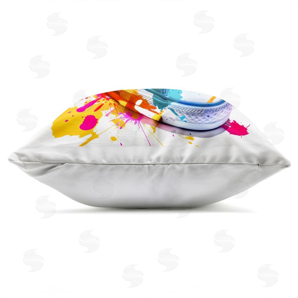Creative Studio High Top Sneakers Splash Outdoor Square Printed Throw Pillow Side View with Zipper Detail