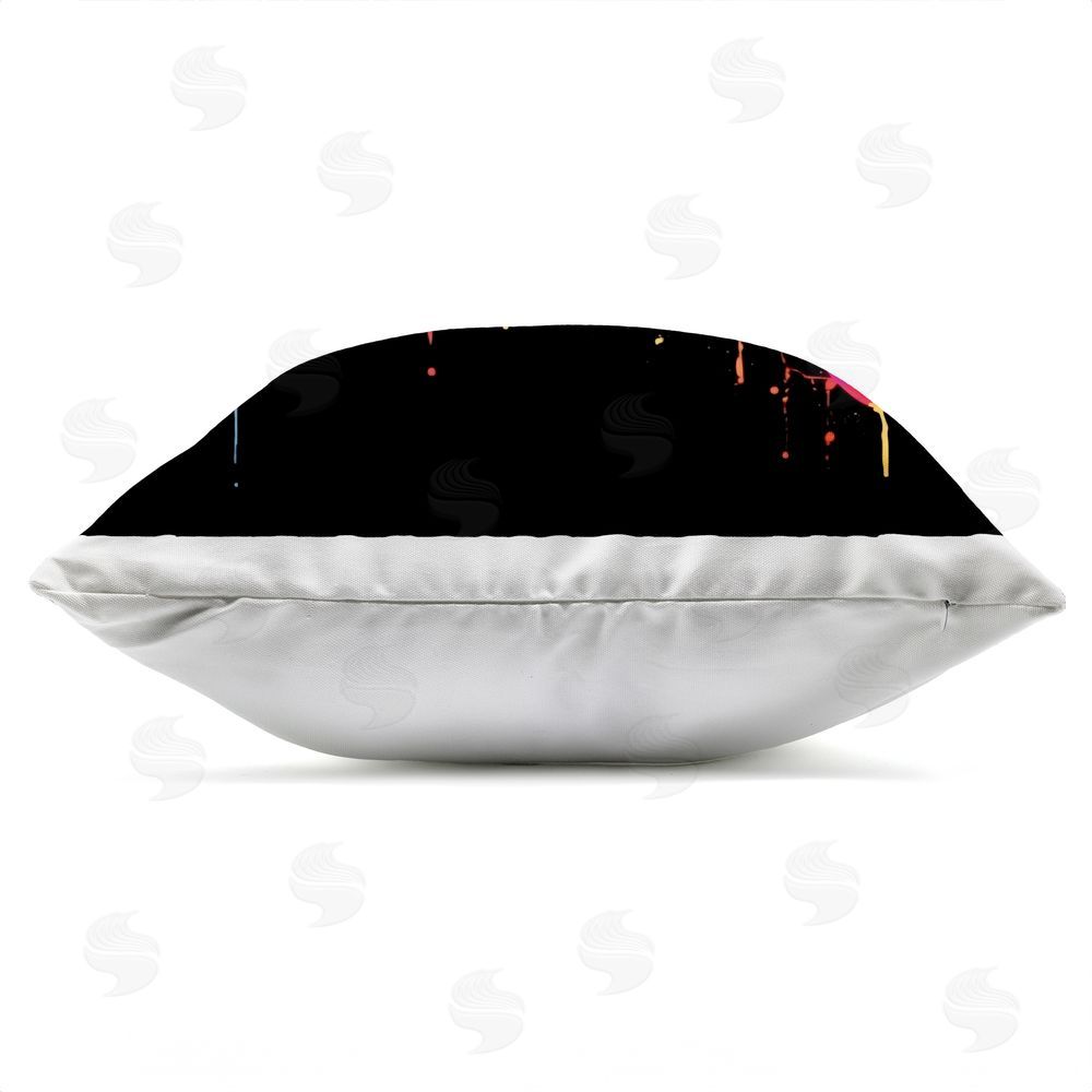 Creative Studio Paint Splash Game Controller Outdoor Square Printed Throw Pillow Side View with Zipper Detail