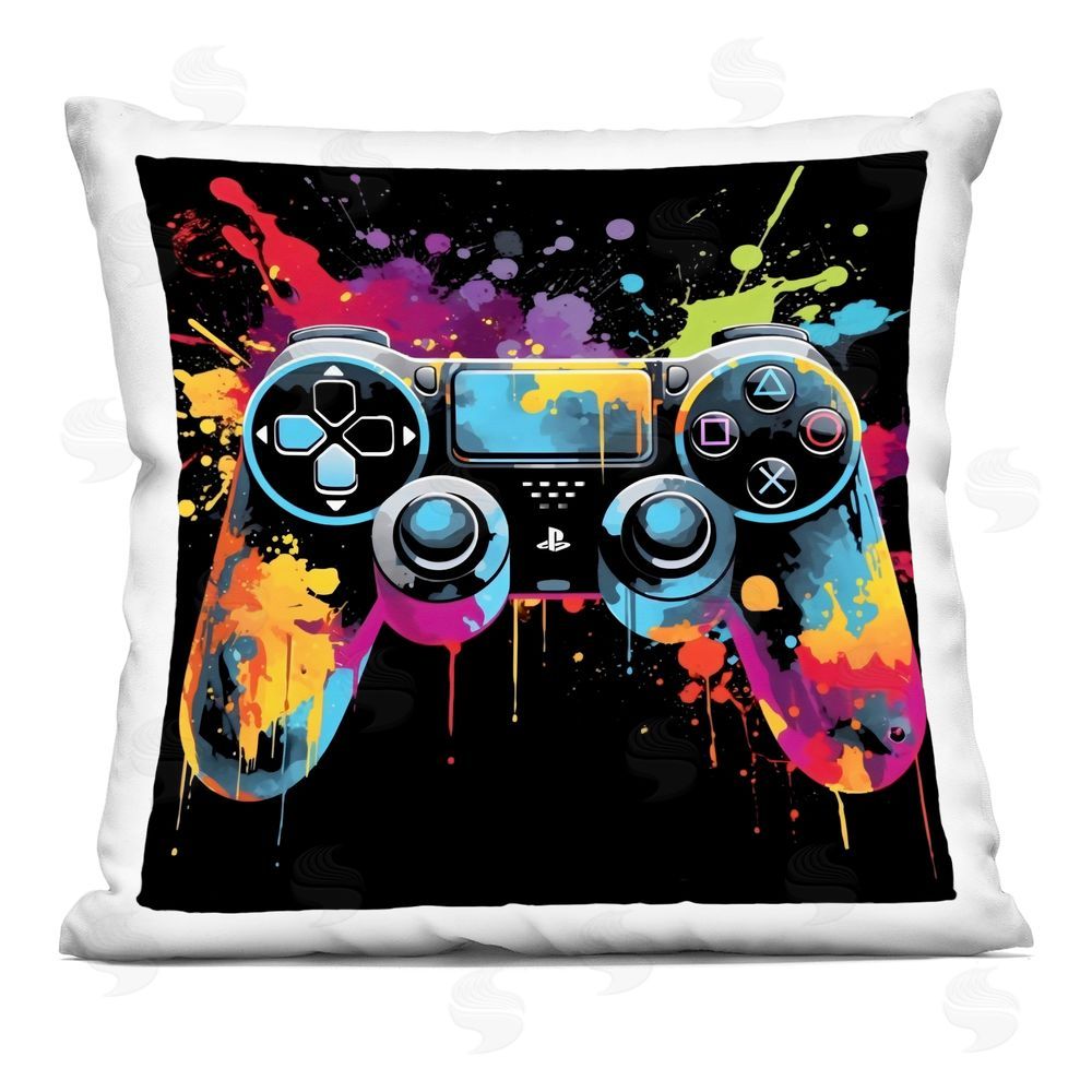 Creative Studio Paint Splash Game Controller Square Printed Throw Pillow