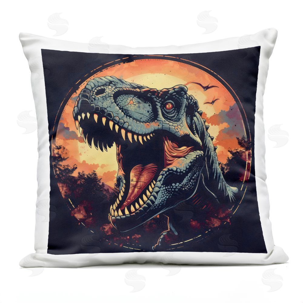 Creative Studio Ancient Dino Roaring at Sunset Outdoor Square Printed Throw Pillow
