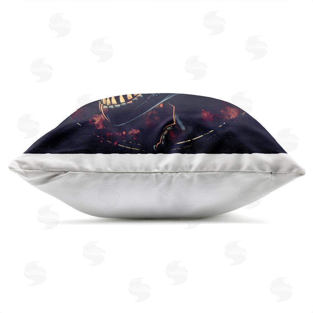 Creative Studio Ancient Dino Roaring at Sunset Outdoor Square Printed Throw Pillow Side View with Zipper Detail