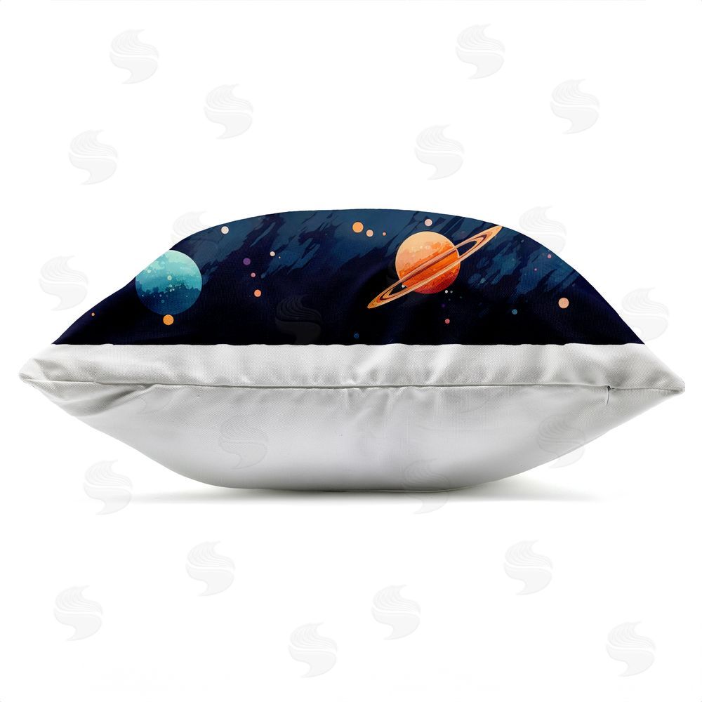 Creative Studio Orange & Blue Planets in Orbit Outdoor Square Printed Throw Pillow Side View with Zipper Detail