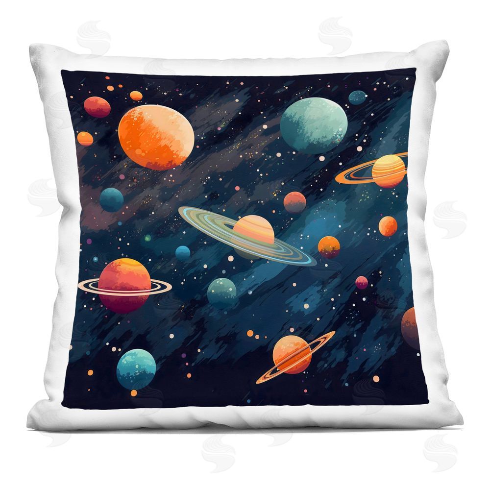 Creative Studio Orange & Blue Planets in Orbit Square Printed Throw Pillow
