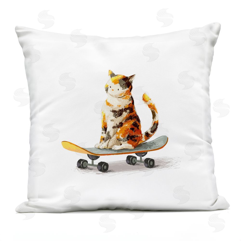 Ziwei Li Calico Cat on Skateboard Outdoor Square Printed Throw Pillow