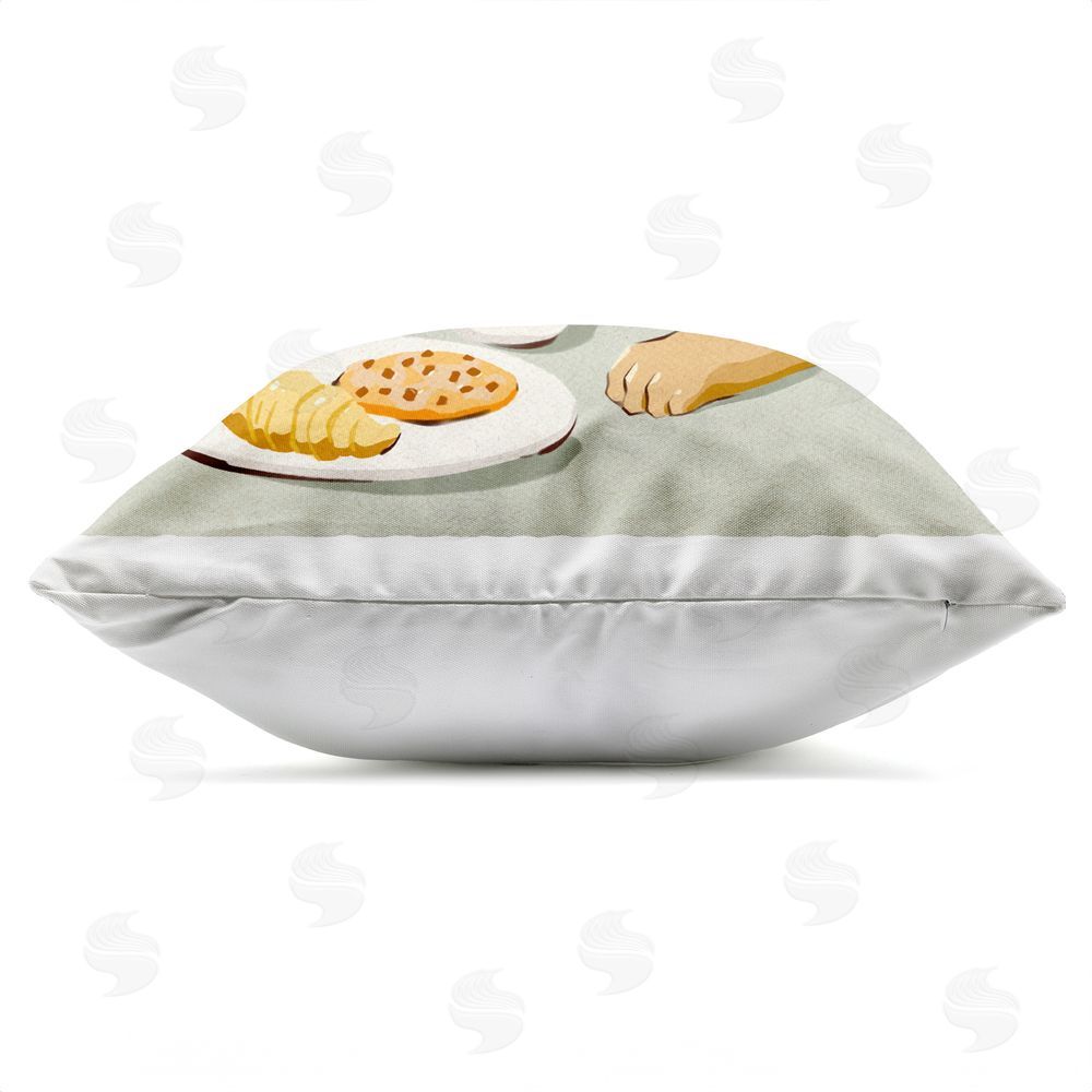Ziwei Li Yawning Dog Morning Coffee Outdoor Square Printed Throw Pillow Side View with Zipper Detail