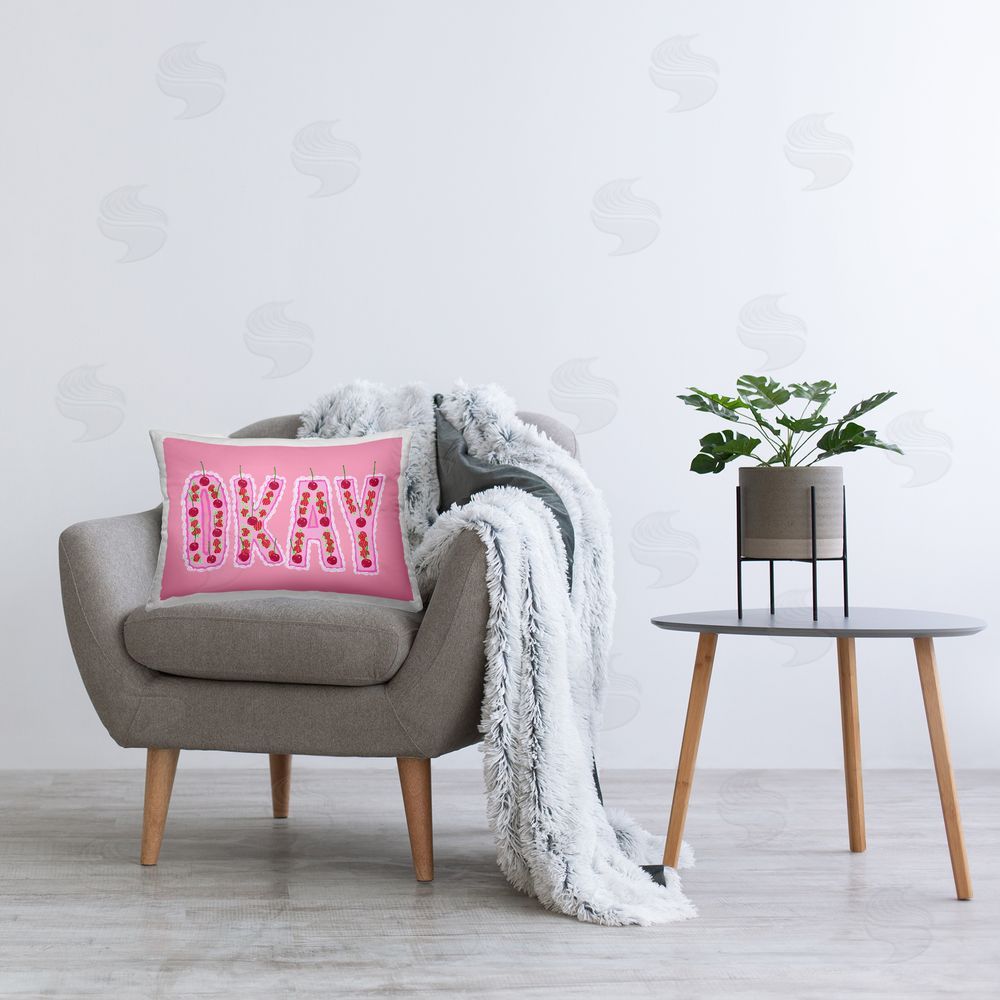 Ziwei Li Okay Pastel Cherry Cake Printed Lumbar Throw Pillow on Seat