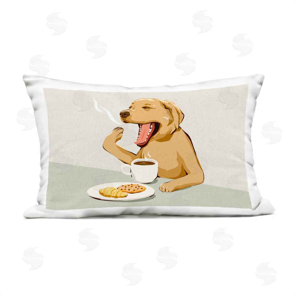Ziwei Li Yawning Dog with Morning Coffee Outdoor Printed Lumbar Throw Pillow