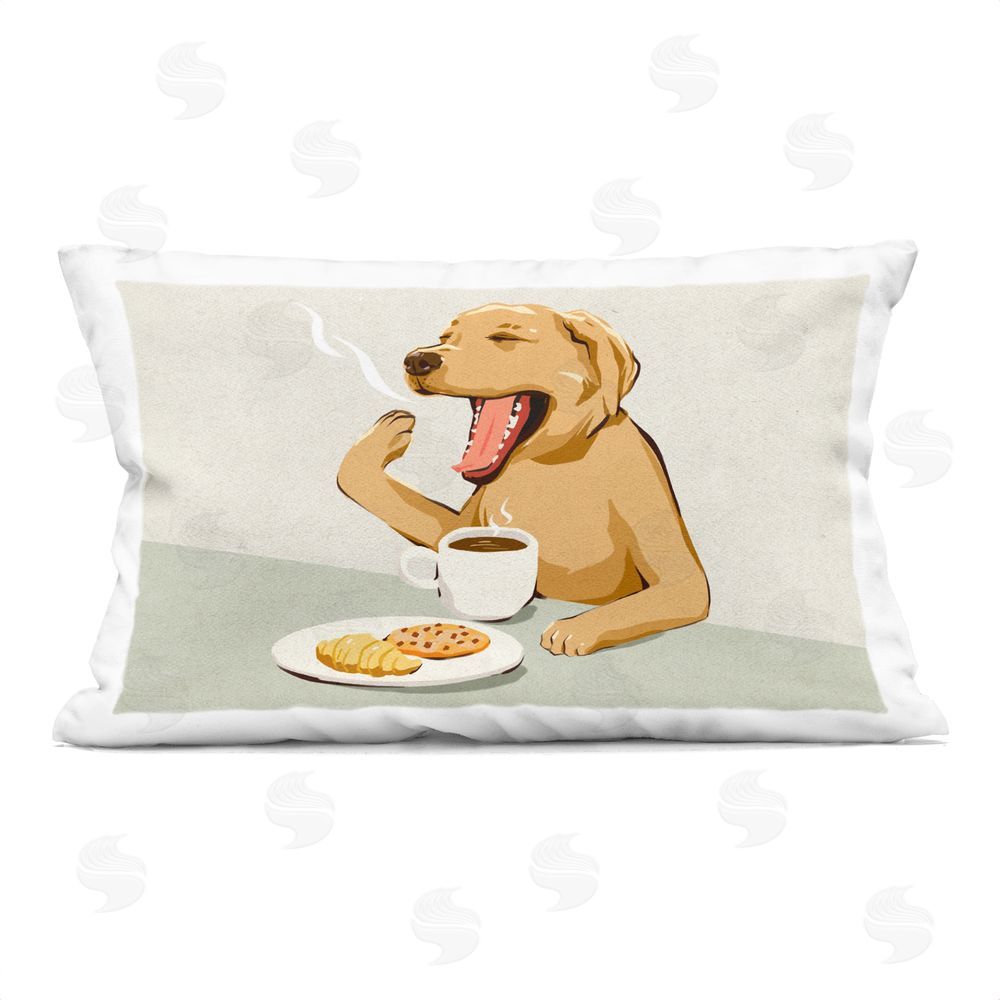 Ziwei Li Yawning Dog with Morning Coffee Printed Lumbar Throw Pillow