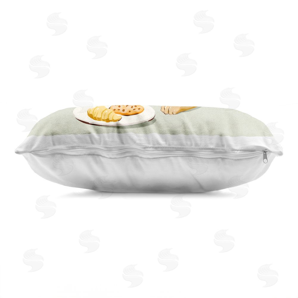 Ziwei Li Yawning Dog with Morning Coffee Printed Lumbar Throw Pillow Side View with Zipper Detail