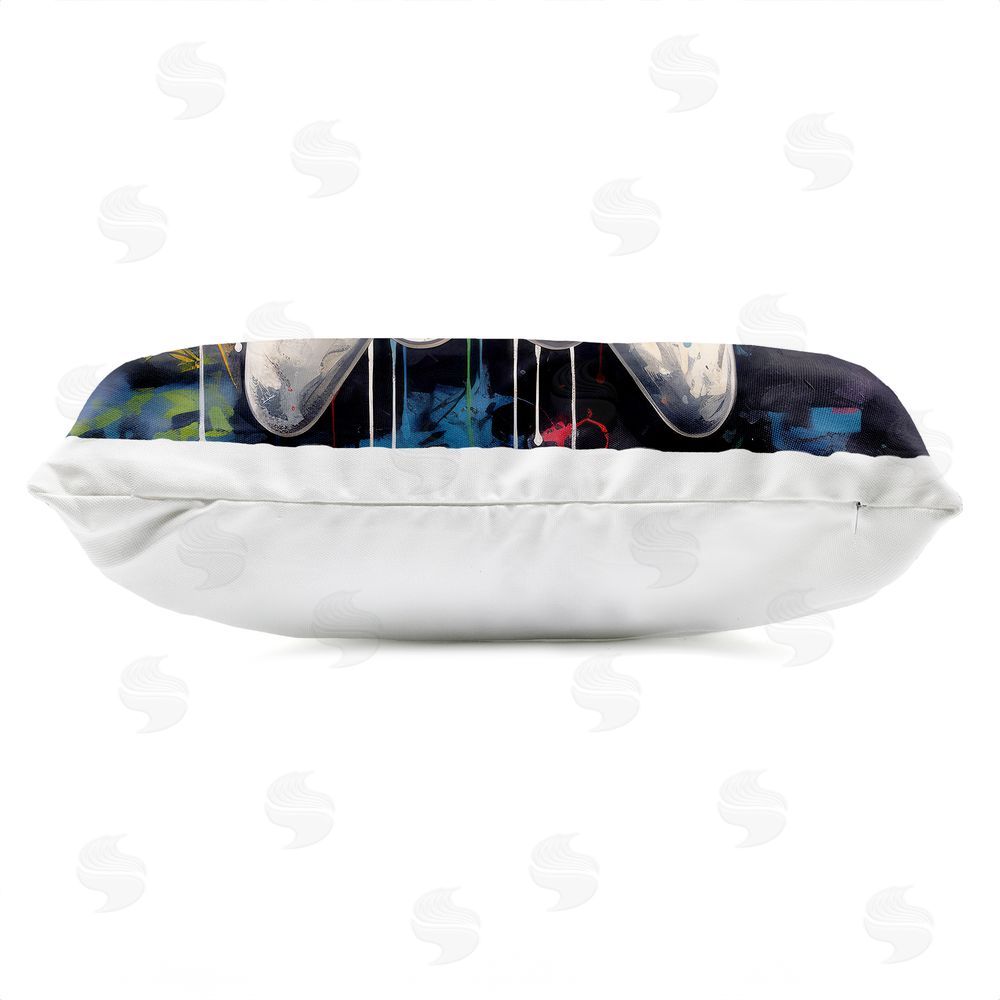 Lazar Studio Joystick Journeys with Paint Splatter Outdoor Printed Lumbar Throw Pillow Side View with Zipper Detail