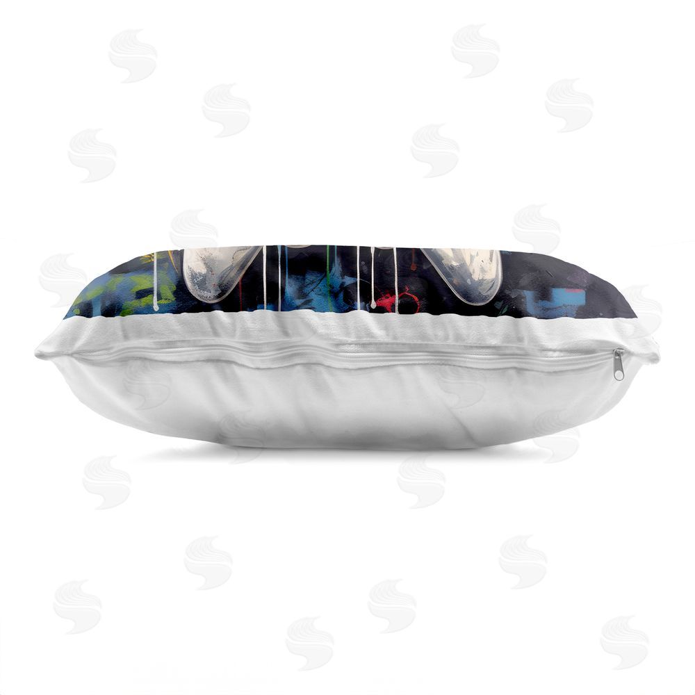 Lazar Studio Joystick Journeys with Paint Splatter Printed Lumbar Throw Pillow Side View with Zipper Detail