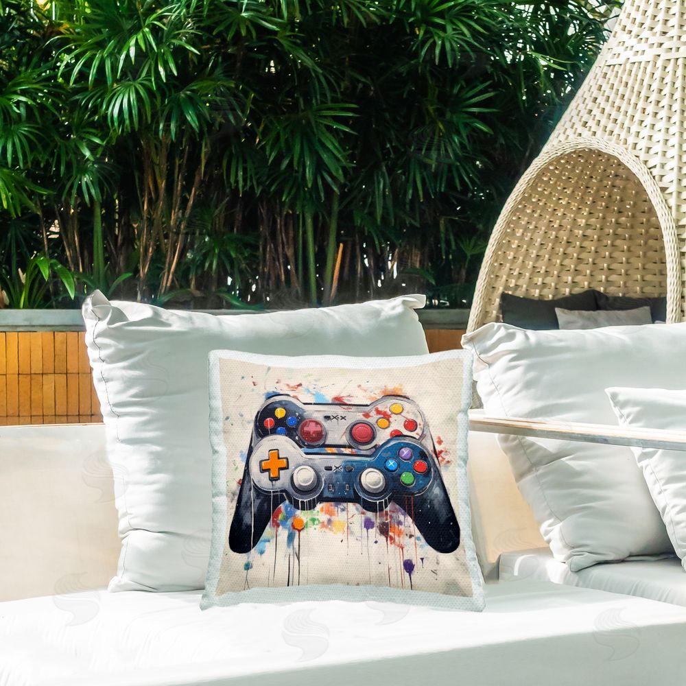Lazar Studio Joystick Journeys Controller Duo Outdoor Square Printed Throw Pillow on Seat
